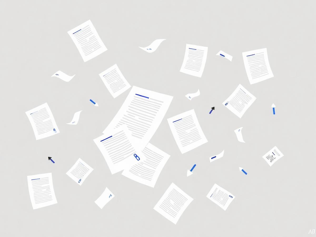 Ilustração de documentos e planilhas espalhados